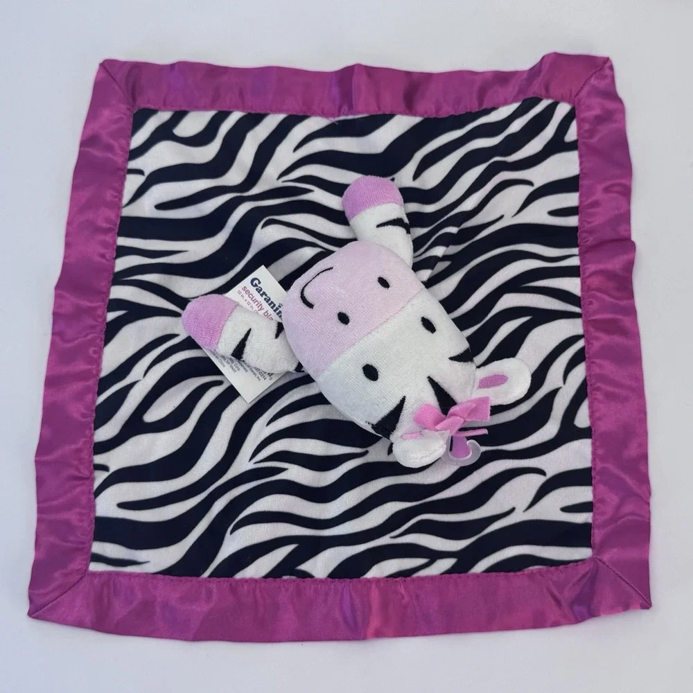 Garanimals Zebra Lovey Security Blanket Pink Black White Satin 12